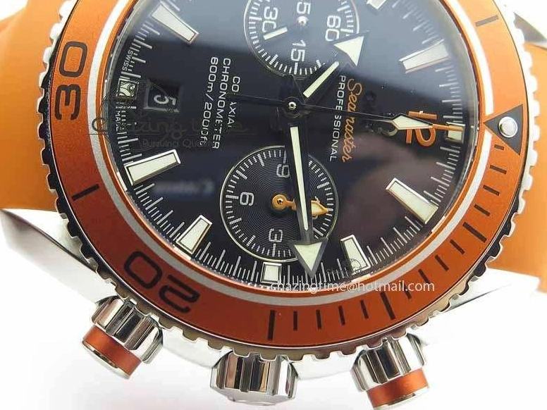 0513 Planet Ocean Master Chrono 45mm SS OM 1:1 Best Edition Black Dial On Orange Rubber Strap A Attractive 8170